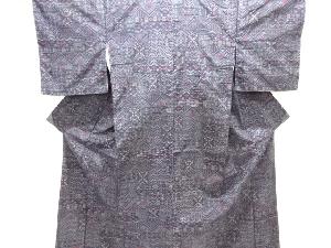 未使用品　幾何学模様織り出し手織り紬着物